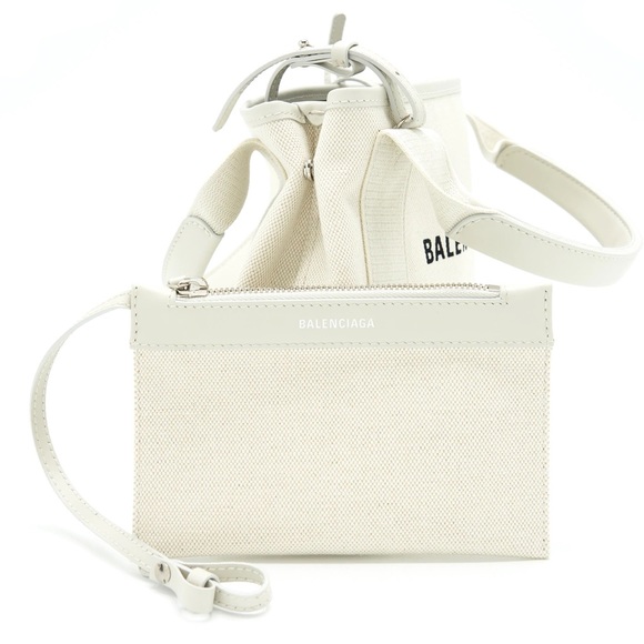 Balenciaga XS Navy Cabas Bag White Cream Black Logo Print Tote NWT - Picture 11 of 11